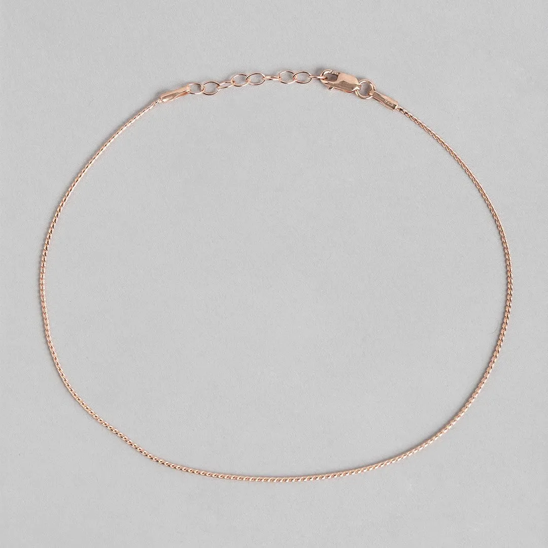 Classical Rope Chain 925 Sterling Silver Anklet In Rose Gold Plating
