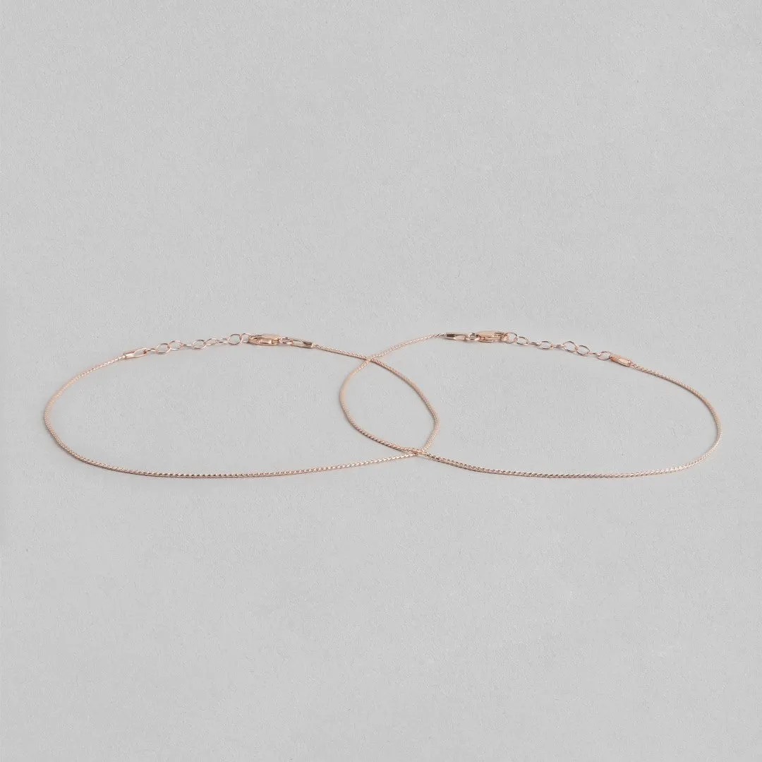 Classical Rope Chain 925 Sterling Silver Anklet In Rose Gold Plating