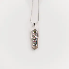Clear Quartz Crystal Pendant with 7 Chakra Stone Sterling Silver Necklace