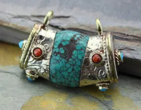 Coral and Turquoise Tibetan Bead