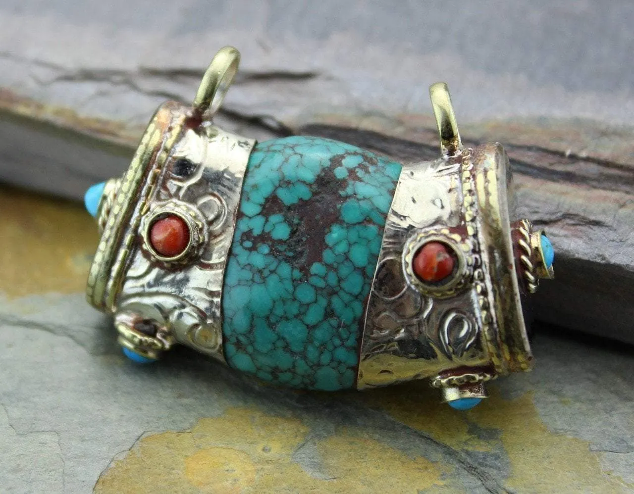 Coral and Turquoise Tibetan Bead