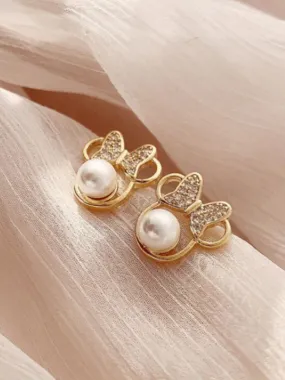 Cute and Mousey Pearl and Bow Stud Earrings