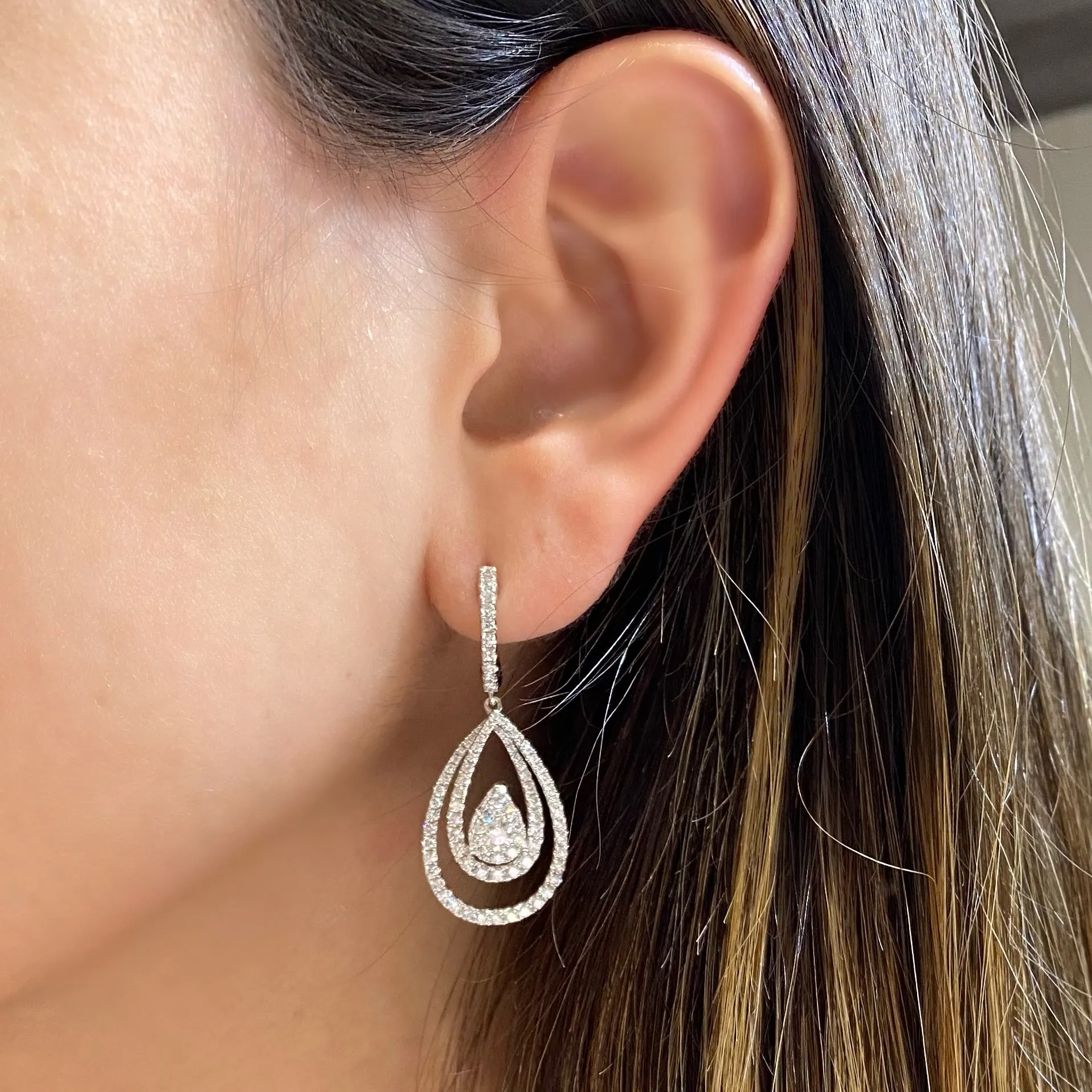 Diamond Layered Teardrop Dangle Earrings