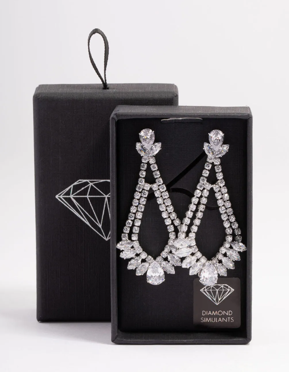 Diamond Simulant Silver Fan Detail Teardrop Earrings