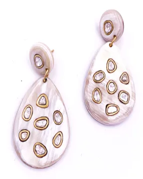 Diamond Studded Blonde Horn Drop Earrings