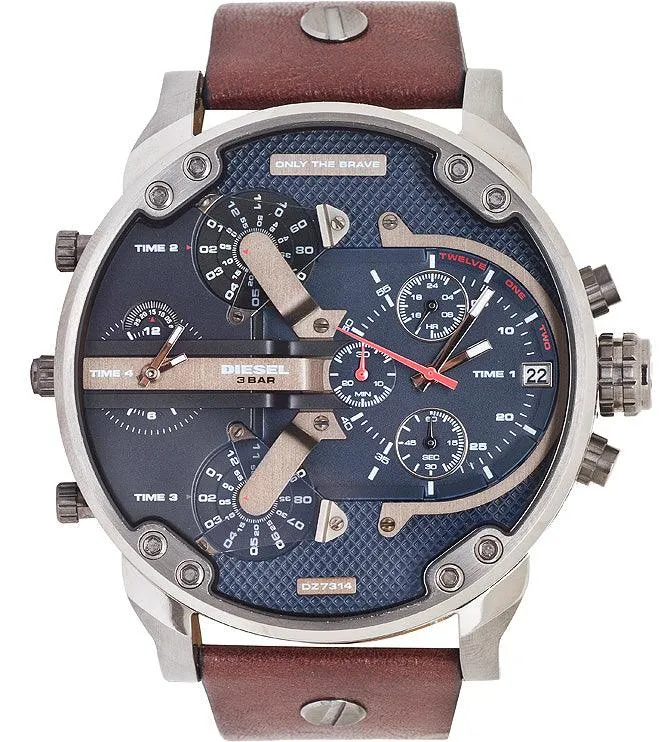 Diesel DZ7314  Mr Daddy Dual Time Chronograph Navy Blue Dial Leather Men's Watch