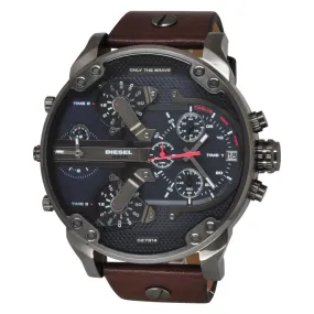 Diesel DZ7314  Mr Daddy Dual Time Chronograph Navy Blue Dial Leather Men's Watch