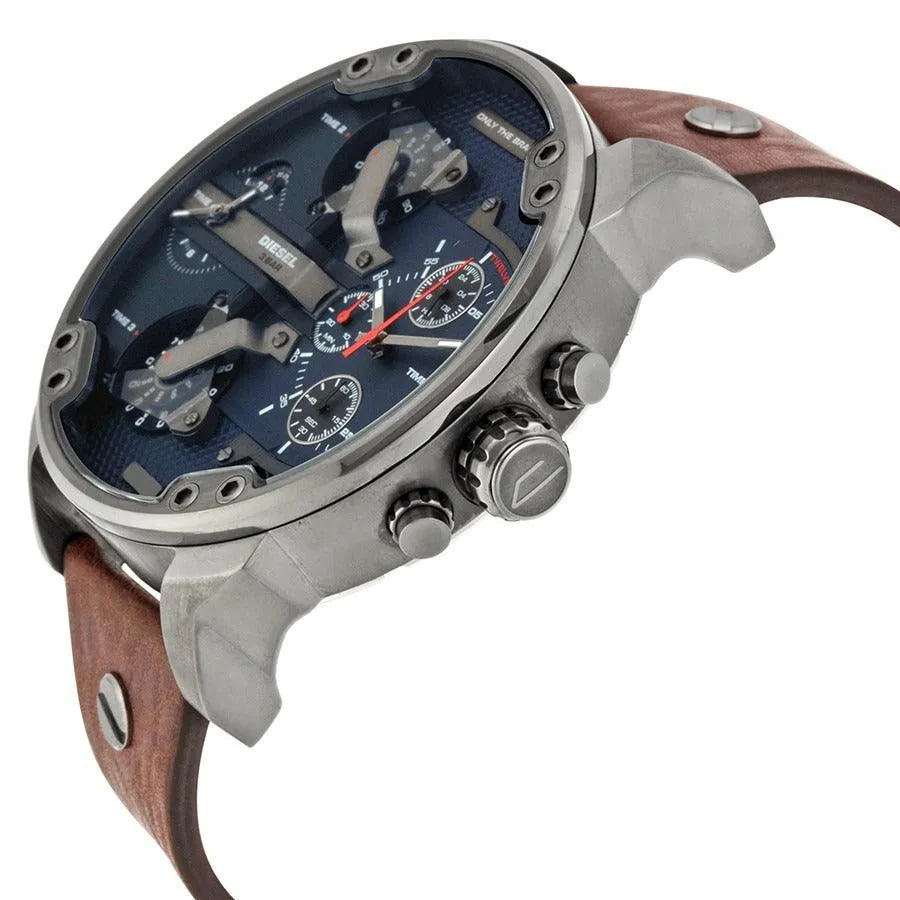 Diesel DZ7314  Mr Daddy Dual Time Chronograph Navy Blue Dial Leather Men's Watch