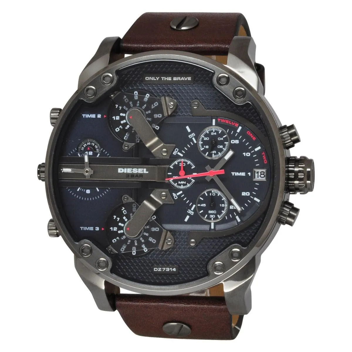 Diesel DZ7314  Mr Daddy Dual Time Chronograph Navy Blue Dial Leather Men's Watch