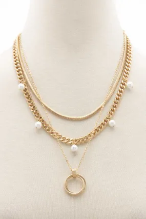 Double Circle Curb Link Layered Metal Necklace