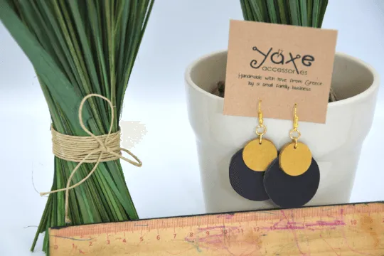 Double moon long leather earrings