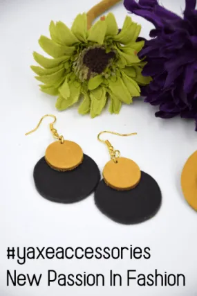 Double moon long leather earrings