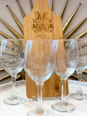 Engraved Wine Glasses (Set of 4) & Charcuterie Board Set - Vintage Vine Design