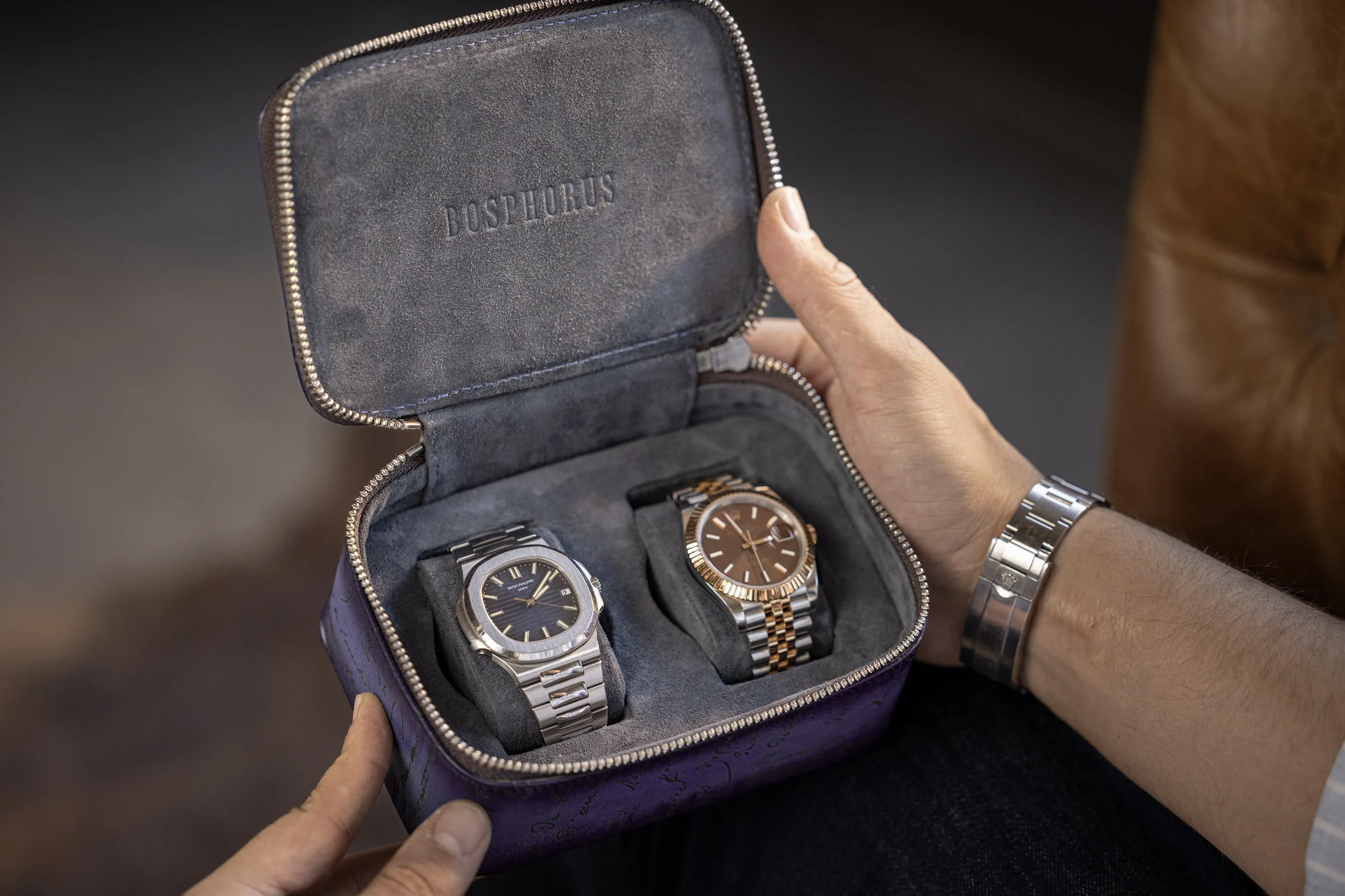Ephesus Watch Case - Parchment Patina Purple For 2 Watches