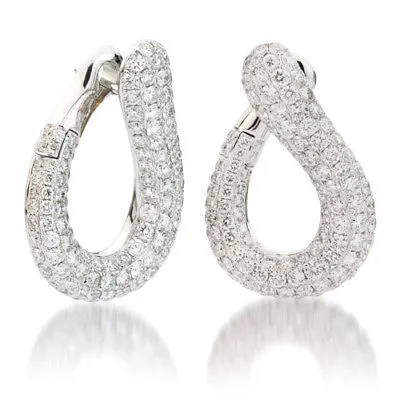 ESTATE 4.80CT DIAMOND 18KT WHITE GOLD MULTI ROW LOVE KNOT SEMI INFINITY EARRINGS