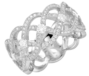 ESTATE WIDE .79CT DIAMOND 14KT WHITE GOLD 3D INFINITY LOVE KNOT ANNIVERSARY RING