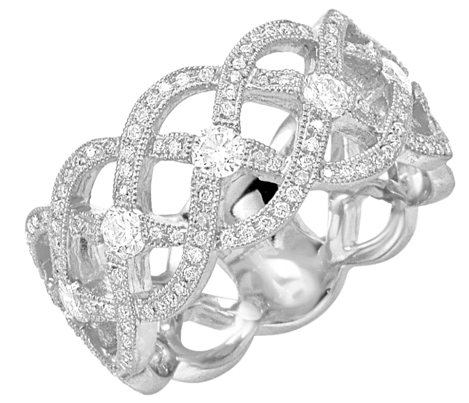 ESTATE WIDE .79CT DIAMOND 14KT WHITE GOLD 3D INFINITY LOVE KNOT ANNIVERSARY RING