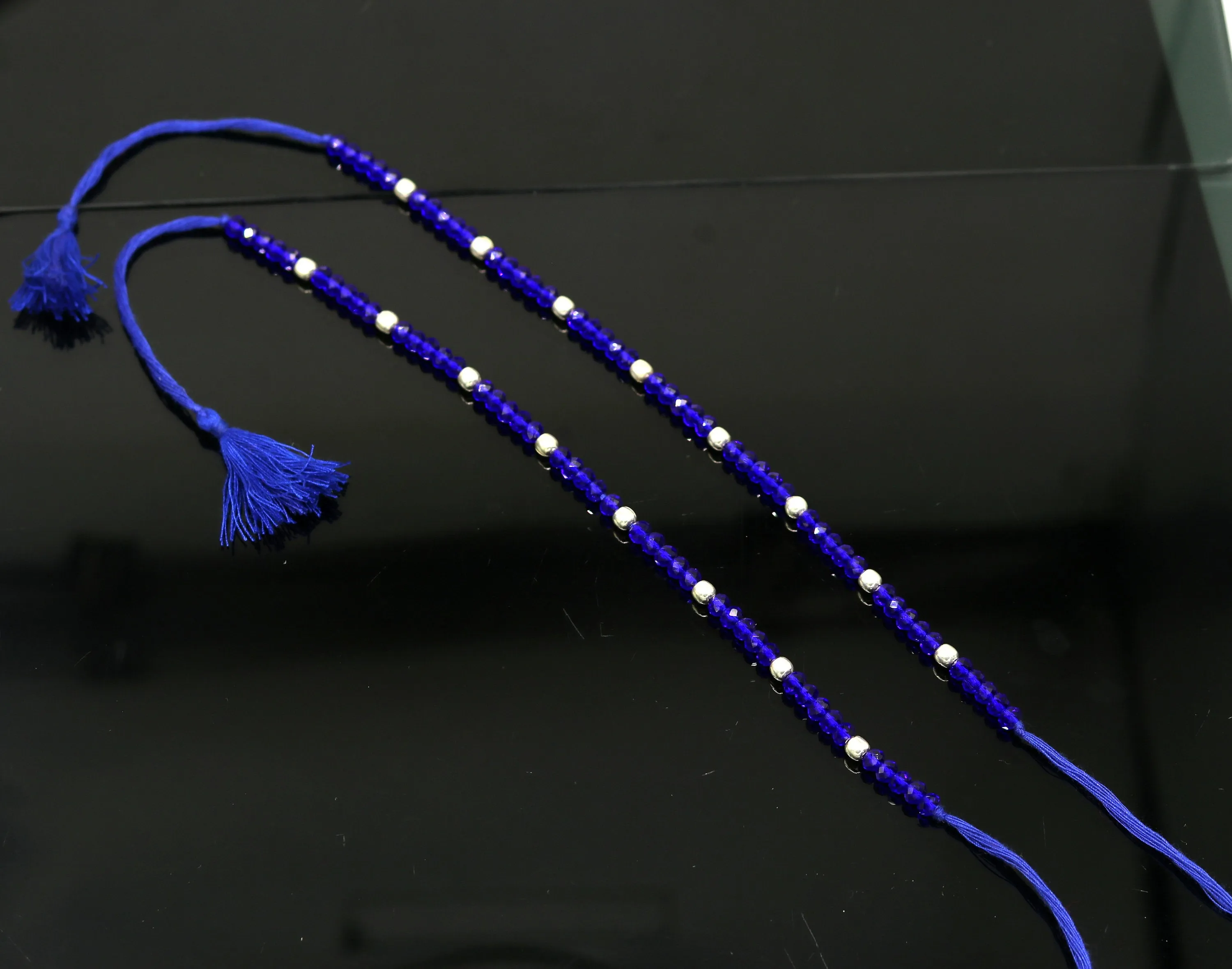 Exclusive threads anklets semi precious blue stone and 925 silver beads, custom made ankle bracelet, pretty modern beaded jewelry ank250