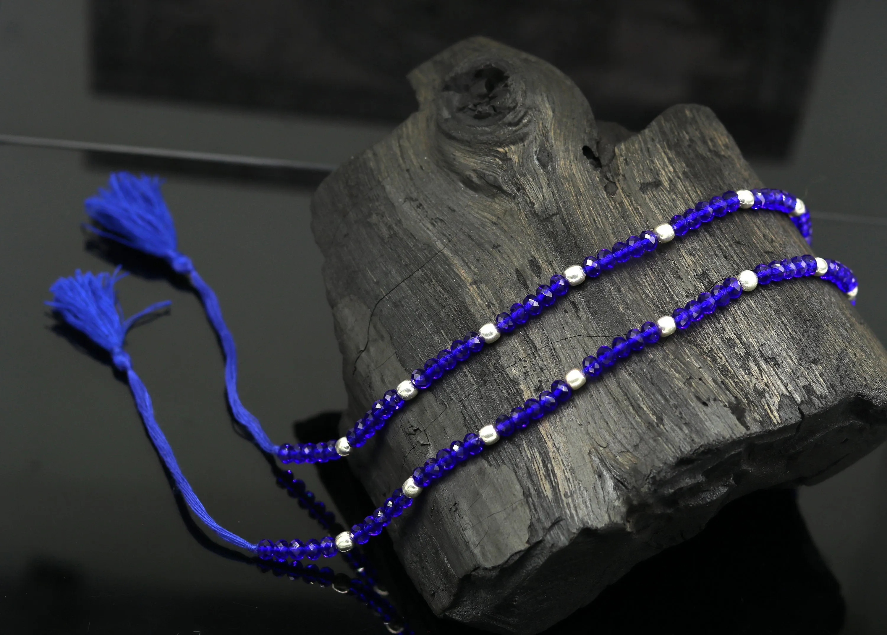 Exclusive threads anklets semi precious blue stone and 925 silver beads, custom made ankle bracelet, pretty modern beaded jewelry ank250