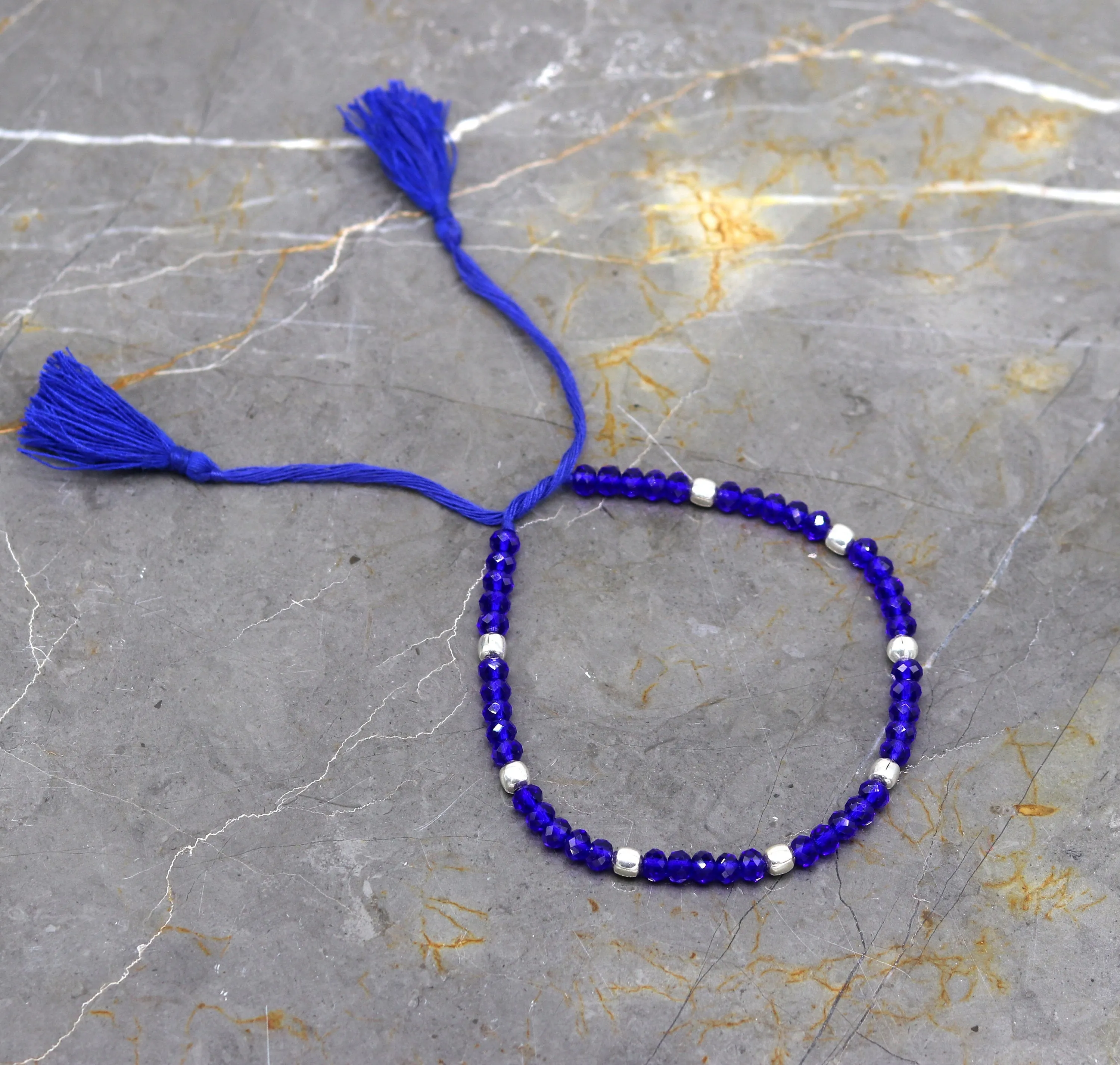 Exclusive threads anklets semi precious blue stone and 925 silver beads, custom made ankle bracelet, pretty modern beaded jewelry ank250