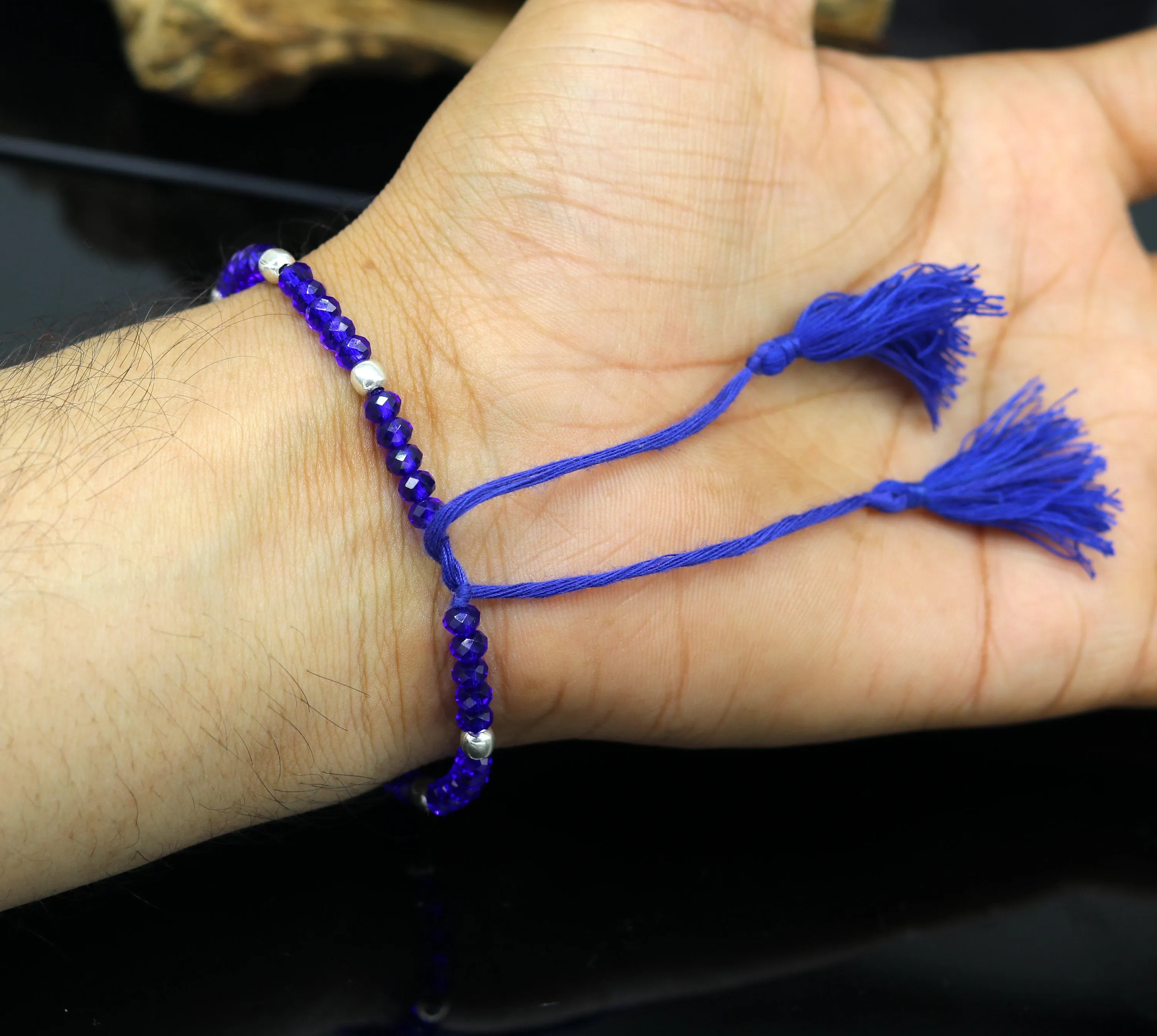 Exclusive threads anklets semi precious blue stone and 925 silver beads, custom made ankle bracelet, pretty modern beaded jewelry ank250