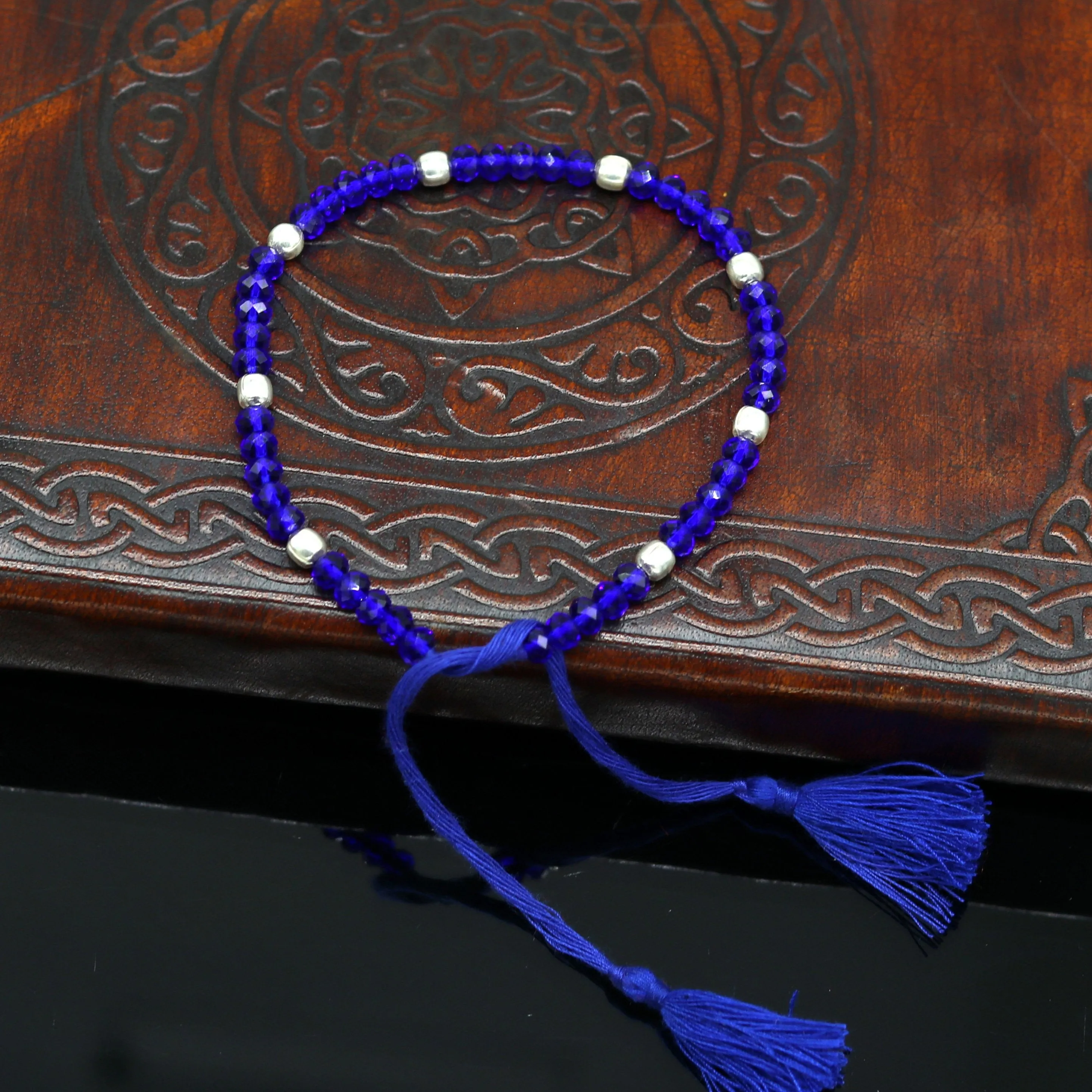 Exclusive threads anklets semi precious blue stone and 925 silver beads, custom made ankle bracelet, pretty modern beaded jewelry ank250