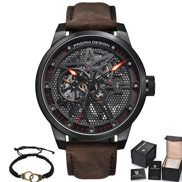 Fashion Luxury Leather Tourbillon Watch - Automatic Mechanical Men Wristwatch