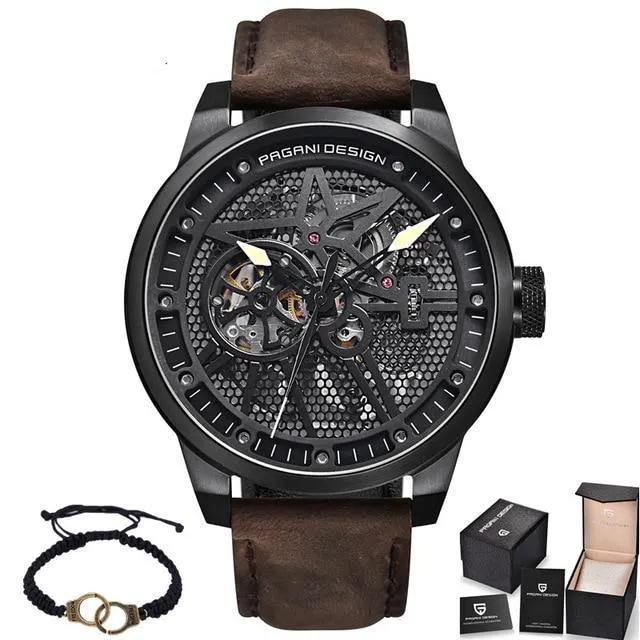 Fashion Luxury Leather Tourbillon Watch - Automatic Mechanical Men Wristwatch
