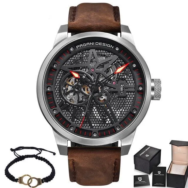 Fashion Luxury Leather Tourbillon Watch - Automatic Mechanical Men Wristwatch