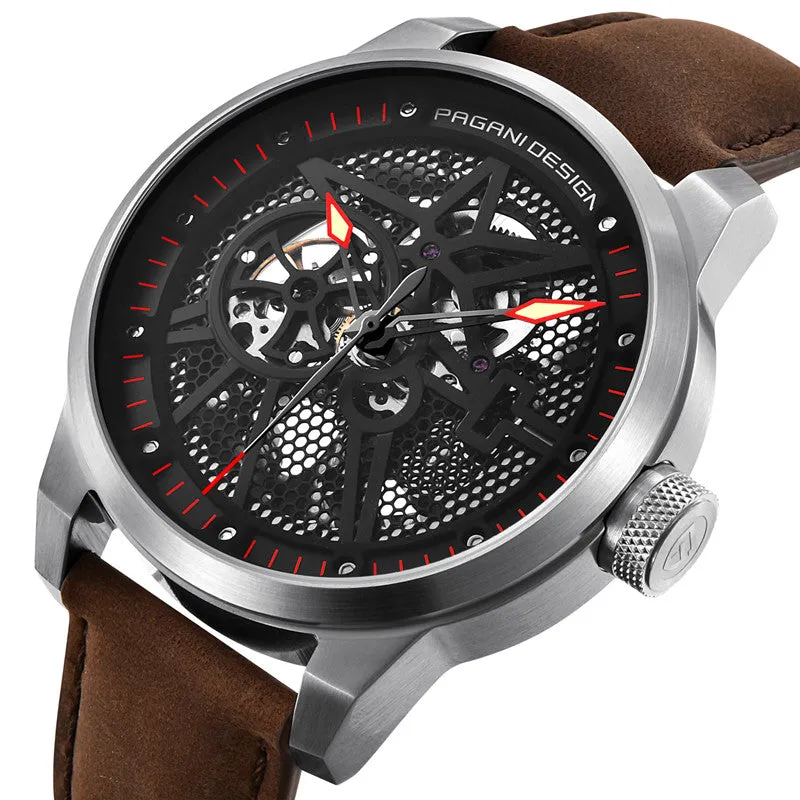 Fashion Luxury Leather Tourbillon Watch - Automatic Mechanical Men Wristwatch