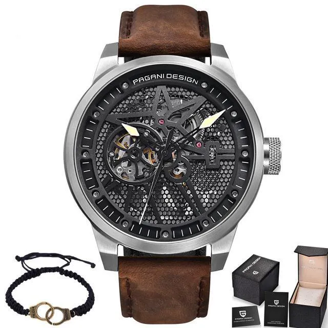 Fashion Luxury Leather Tourbillon Watch - Automatic Mechanical Men Wristwatch