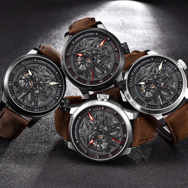 Fashion Luxury Leather Tourbillon Watch - Automatic Mechanical Men Wristwatch