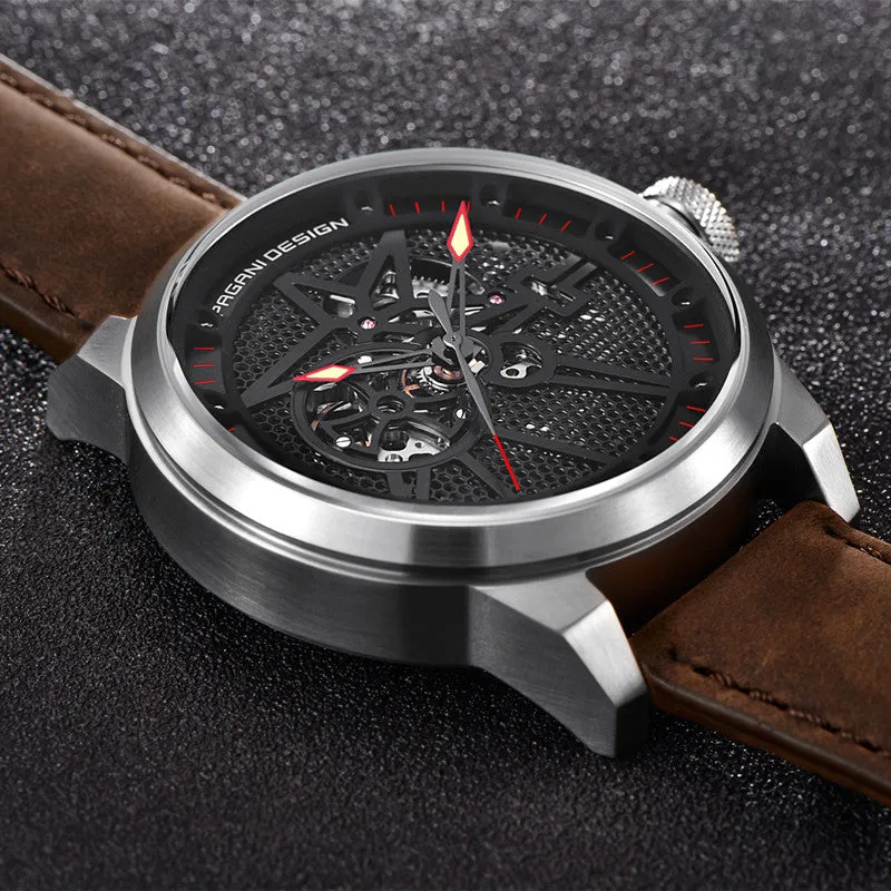 Fashion Luxury Leather Tourbillon Watch - Automatic Mechanical Men Wristwatch