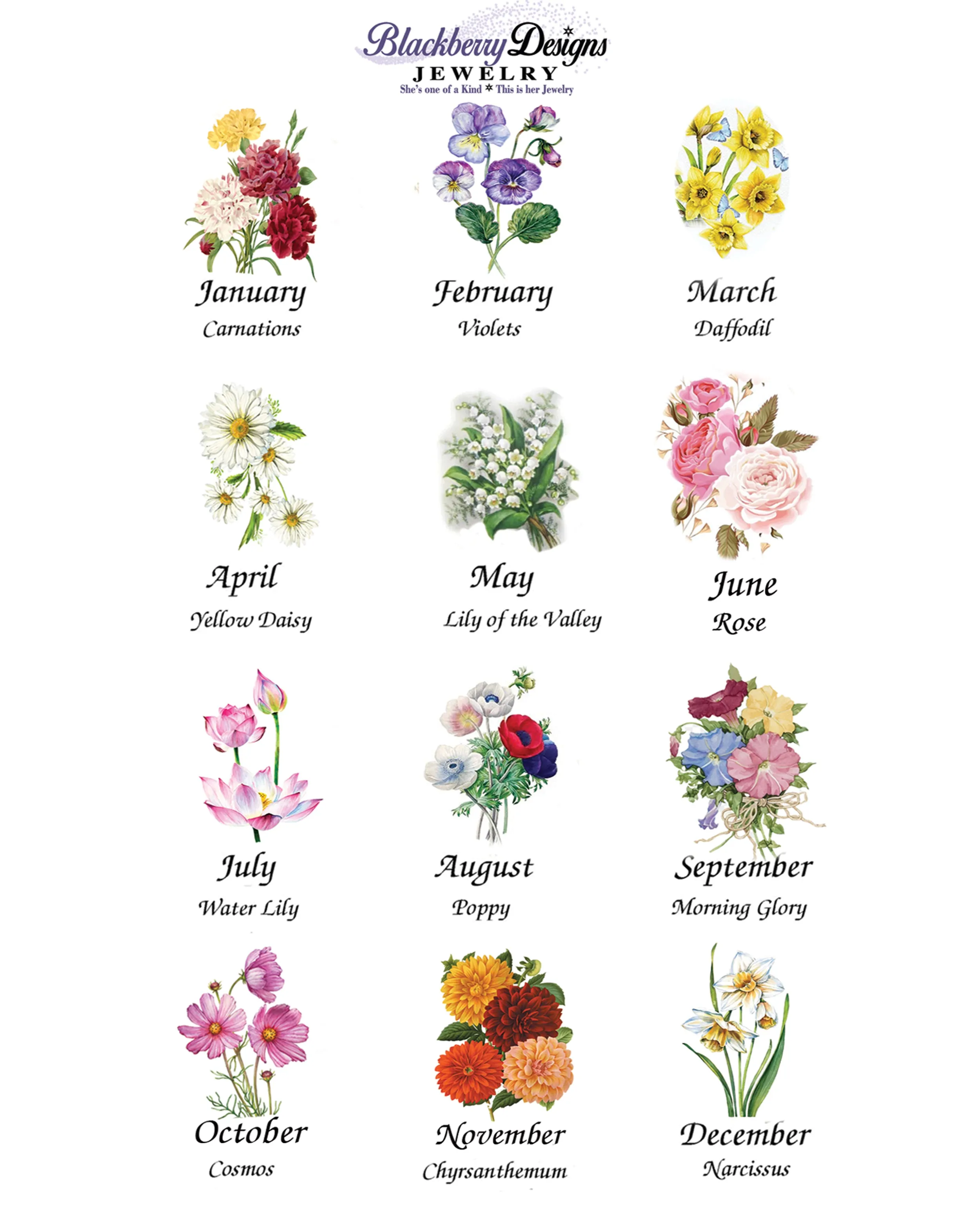 February Birthday Flower Necklace