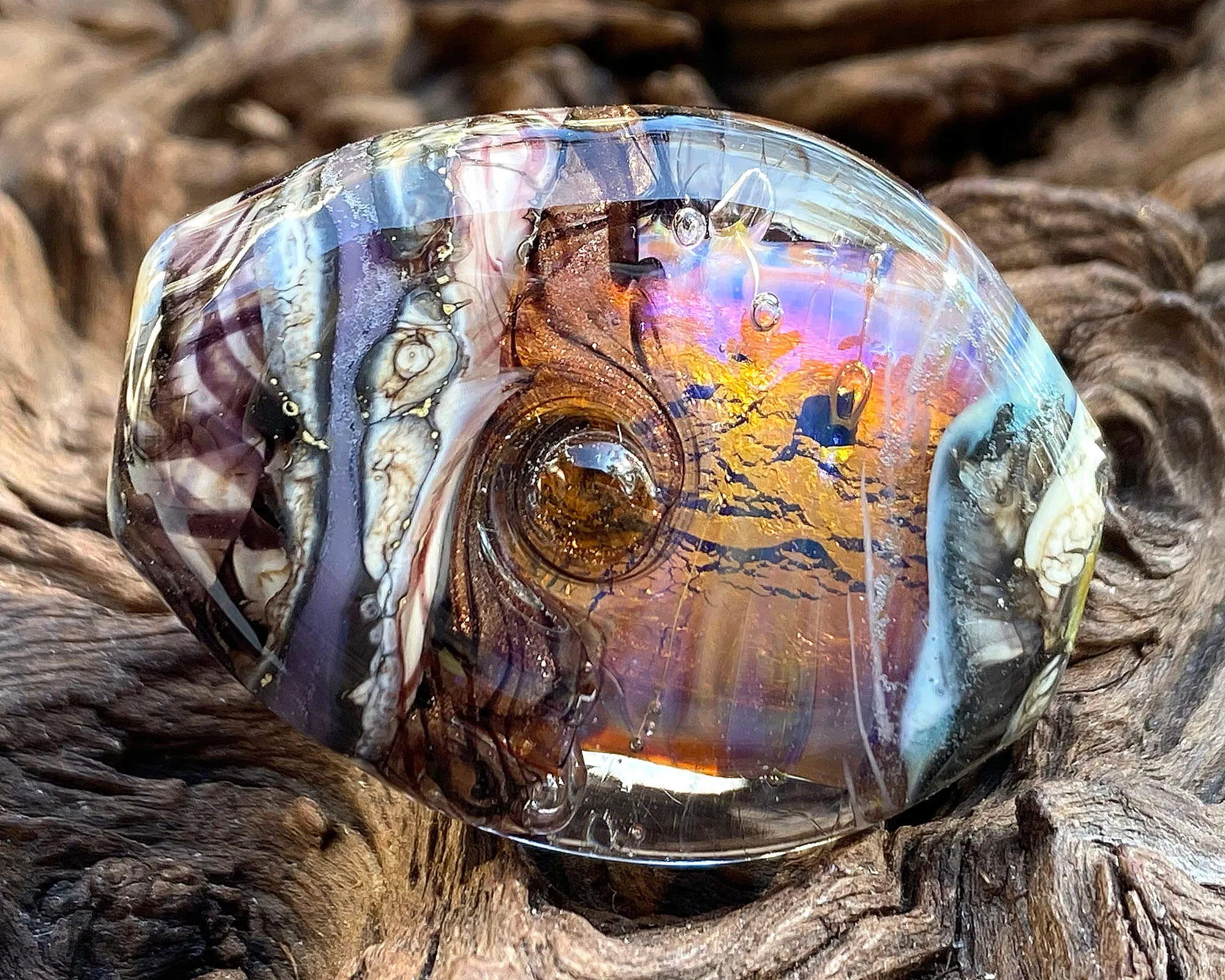Fire Opal Organic Lampwork Focal Bead SRA
