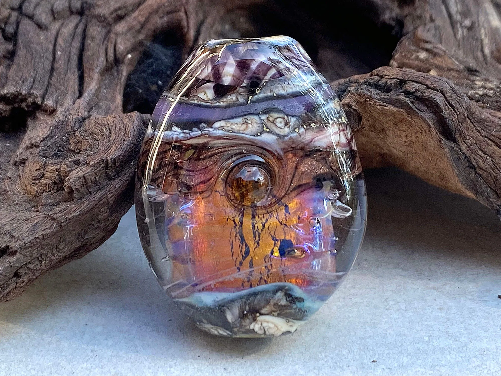 Fire Opal Organic Lampwork Focal Bead SRA