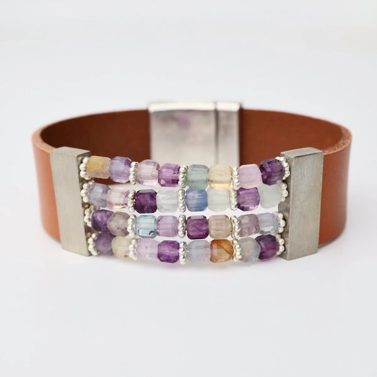 Fluorite Brown Leather Bracelet