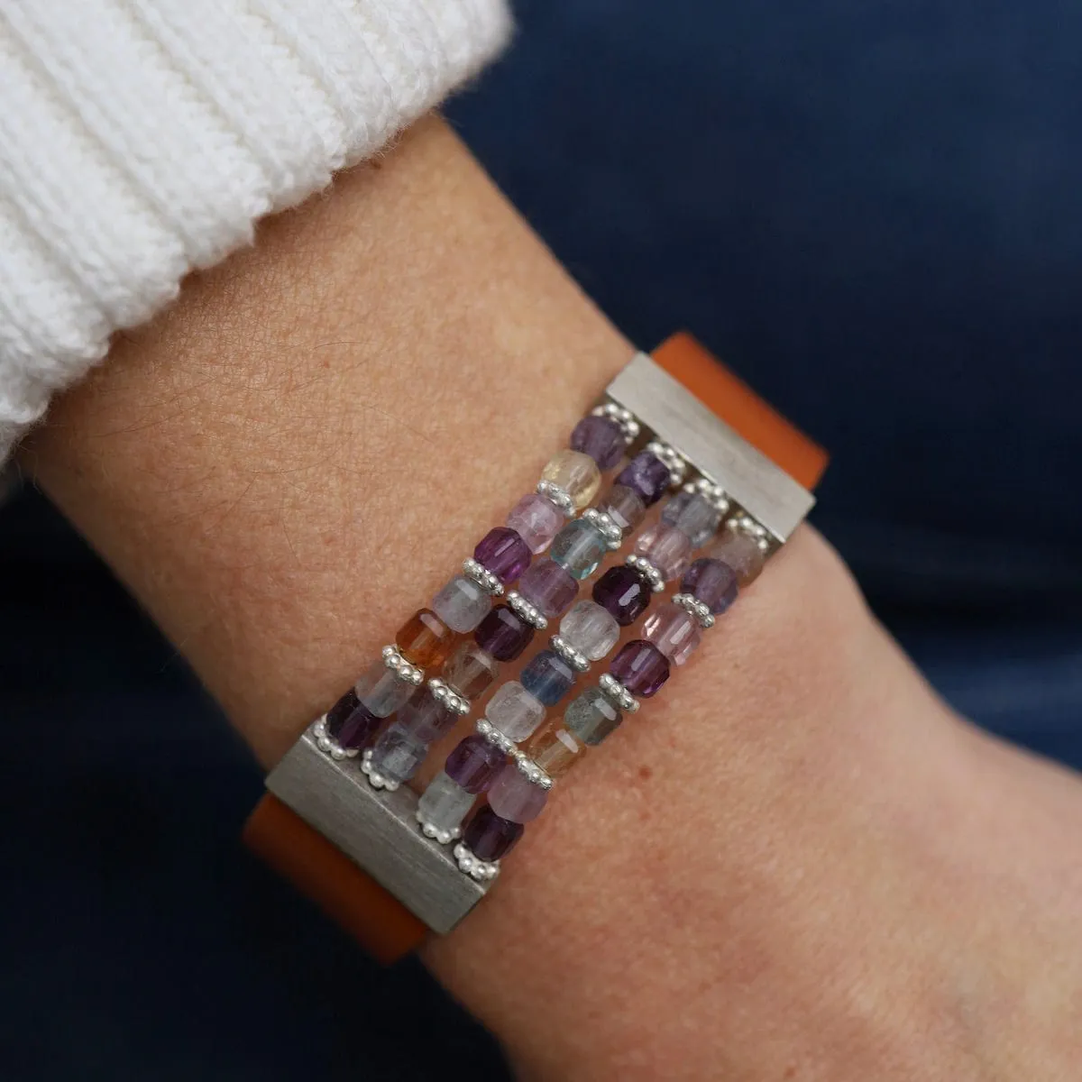 Fluorite Brown Leather Bracelet