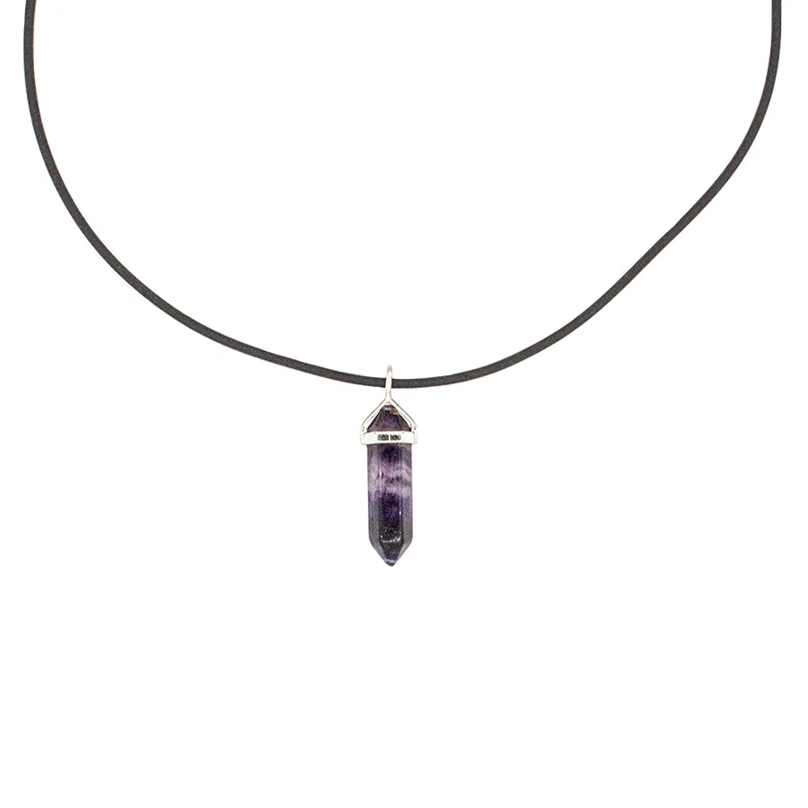 Fluorite (purple) Hexigonal Point Necklace on a 22" Steling Silver Chain or black cord