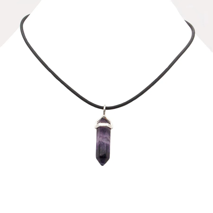 Fluorite (purple) Hexigonal Point Necklace on a 22" Steling Silver Chain or black cord