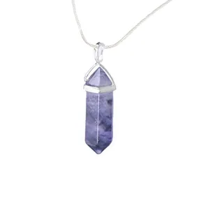 Fluorite (purple) Hexigonal Point Necklace on a 22" Steling Silver Chain or black cord