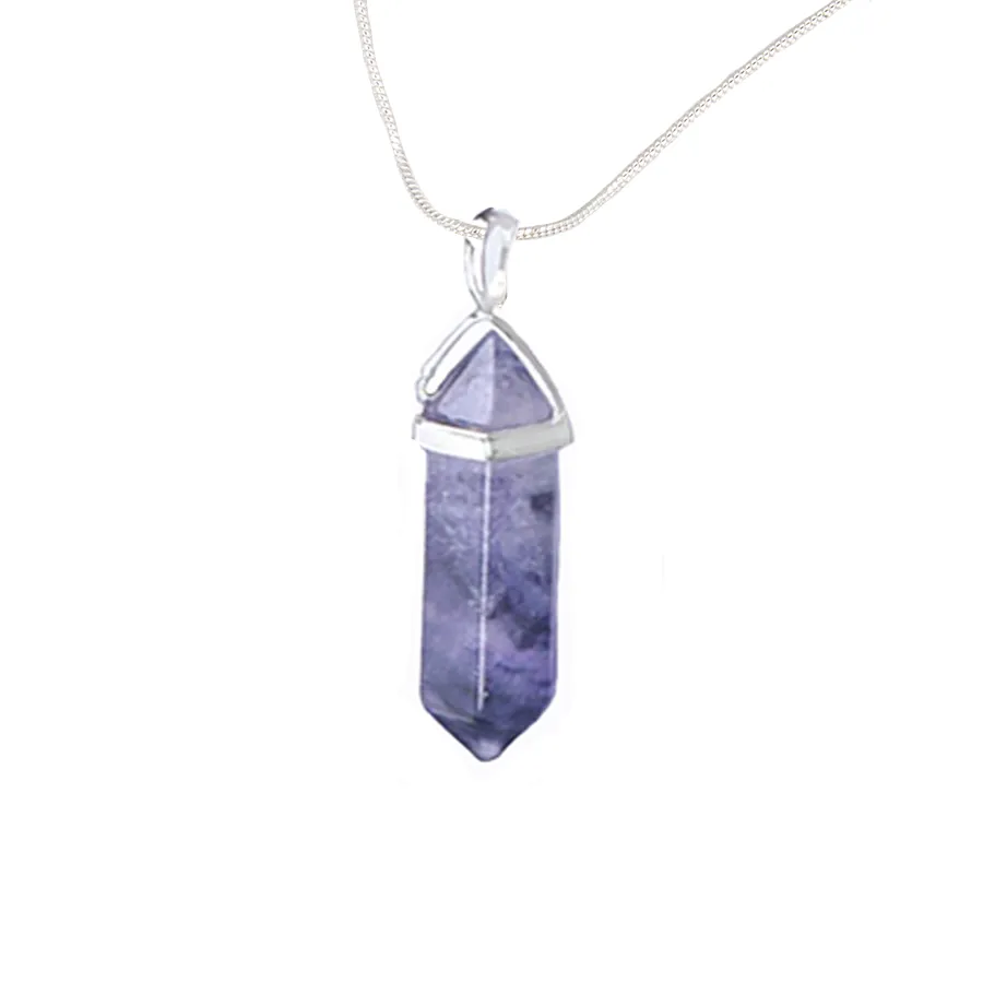 Fluorite (purple) Hexigonal Point Necklace on a 22" Steling Silver Chain or black cord