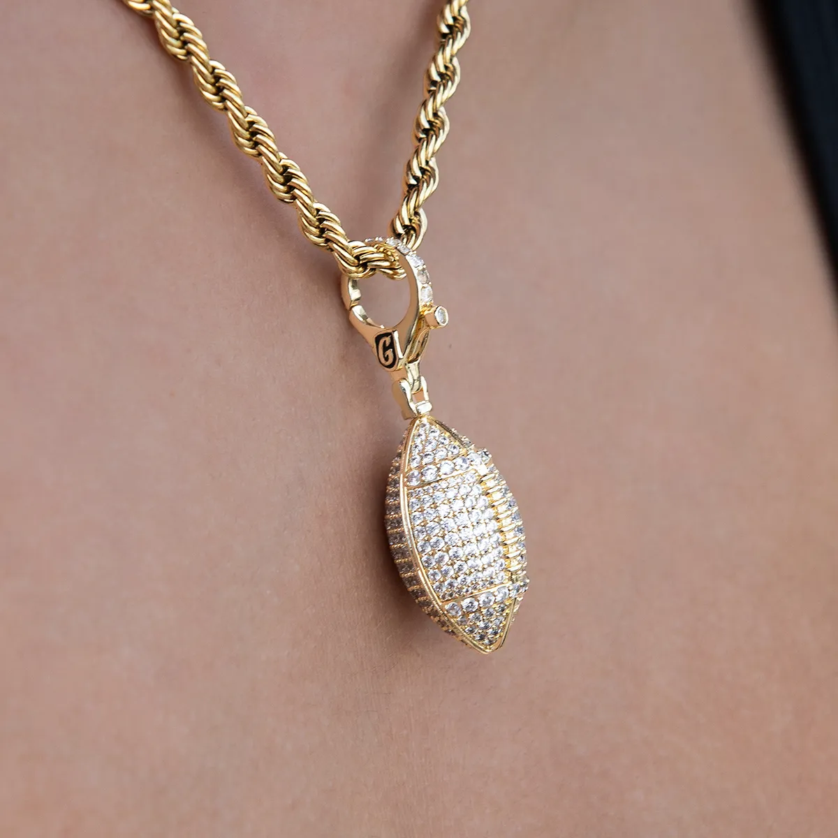 Football Clip On Pendant in Yellow Gold