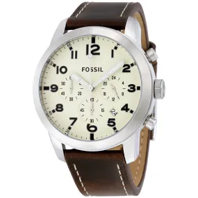 Fossil Pilot 54 Cream Dial Chronograph Leather Men's Watch FS5146