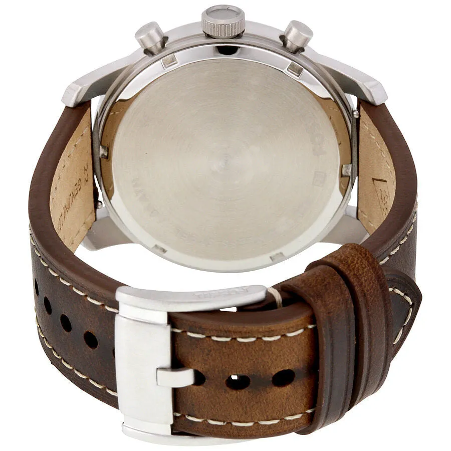 Fossil Pilot 54 Cream Dial Chronograph Leather Men's Watch FS5146