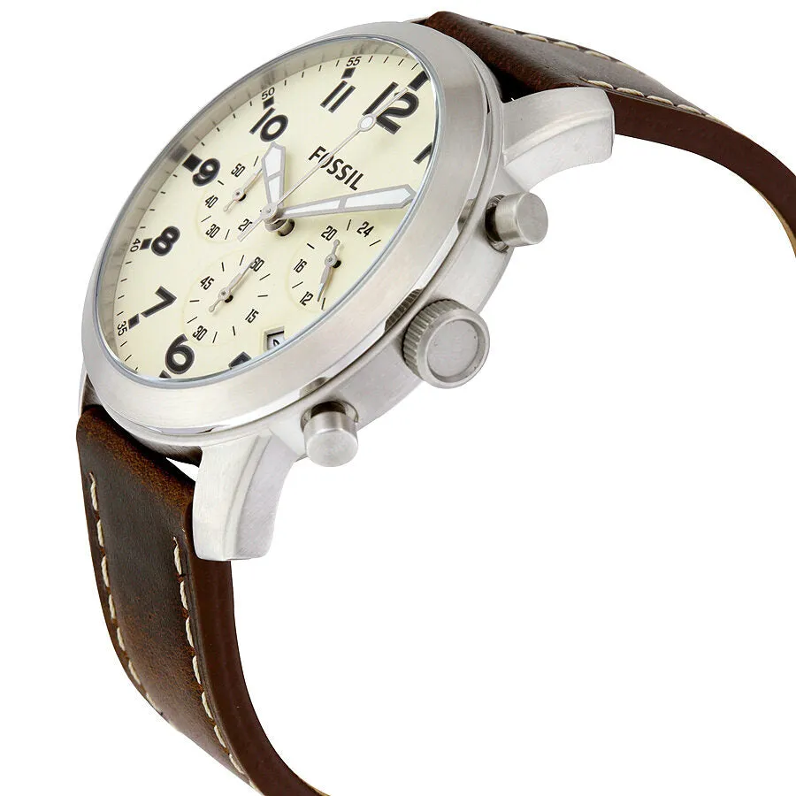 Fossil Pilot 54 Cream Dial Chronograph Leather Men's Watch FS5146