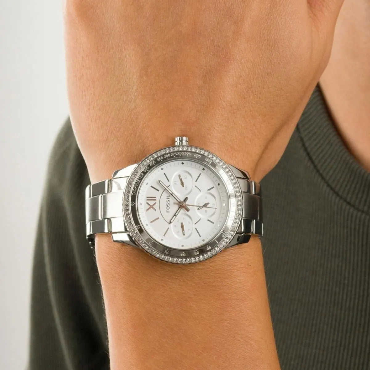 Fossil Stella Sport Chronograph Quartz Crystal Silver Dial Ladies Watch ES5108