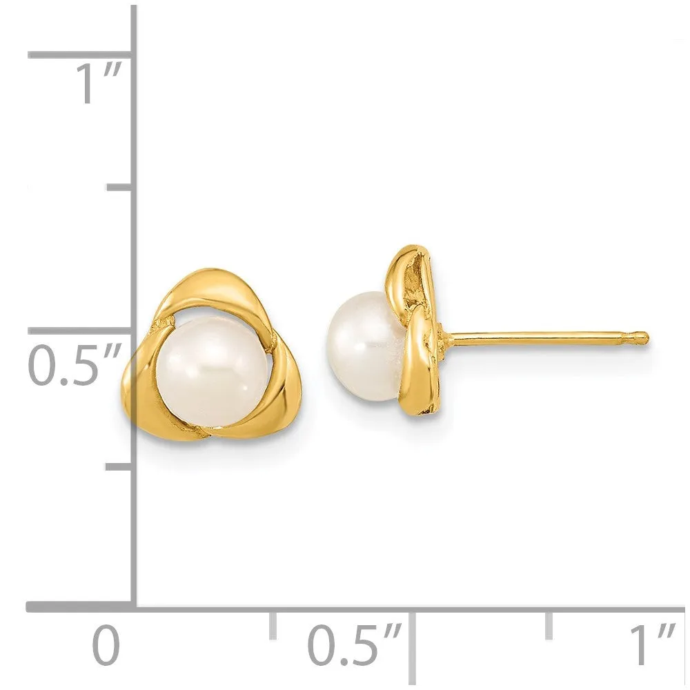 Gold 5-6mm White Button Freshwater Cultured Pearl Post Earrings - Model XF608E