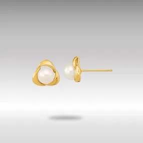 Gold 5-6mm White Button Freshwater Cultured Pearl Post Earrings - Model XF608E
