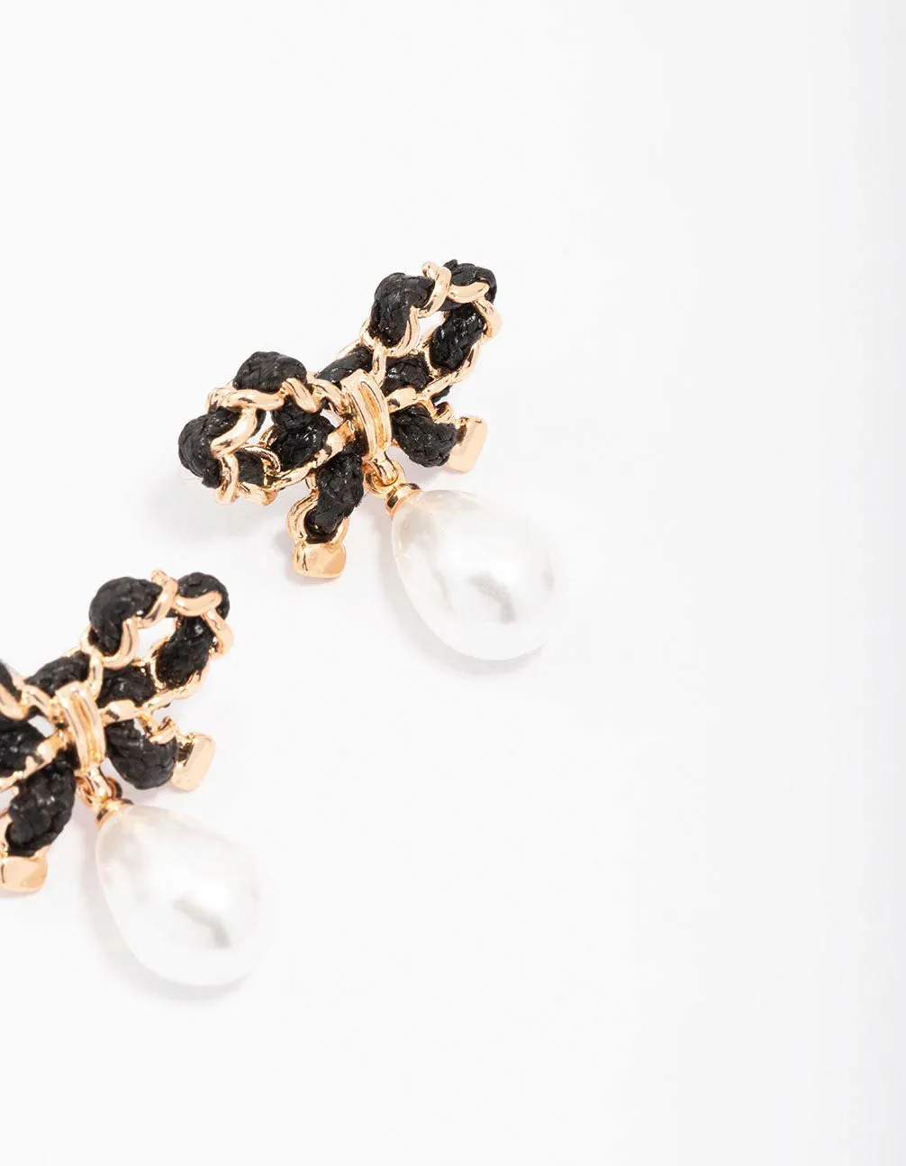 Gold Bow & Pearl Stud Earrings